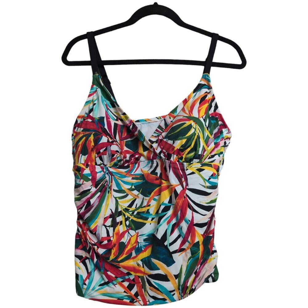 NWT Apt. 9 Batik Halter Tankini Top Multicolor Tropical Ruched Size 2X New